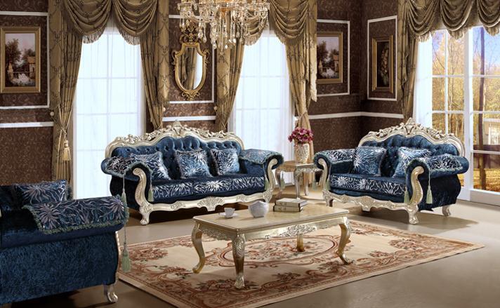 مبل سلطنتی استیل کلاسیک طلایی طرحدار آبی 